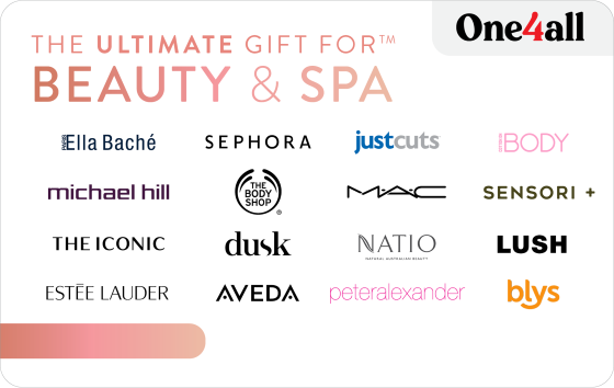 One Gift, Thousands of Choices! With today's busy lifestyles, we all need to take a moment and be spoilt. With the Ultimate Beauty & Spa Gift Card you can spoil your loved one or take a friend to unwind and relax at hundreds of locations nationally. Give the gift of choice from leading retailers like Sephora, Ella Bache, Just Cuts, Aveda, Cotton On Body, LUSH, Michael Hill, Estee Lauder, and many more with The Ultimate Gift for Beauty & Spa. For a full list of participating retailers and how to redeem visit www.ultimategiftcards.com.au